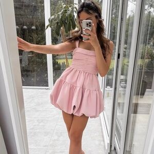 NWT Zara Draped Balloon Mini Dress in Pink Size Small Bloggers Fav 3435/324